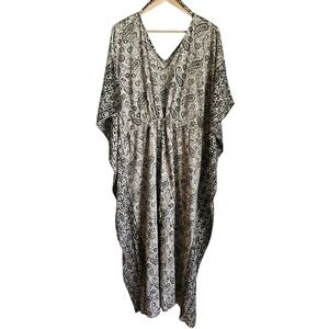 World Market Kaftan Free Size Brown Neutral Paisley Print Cotton Maxi Dress Boho